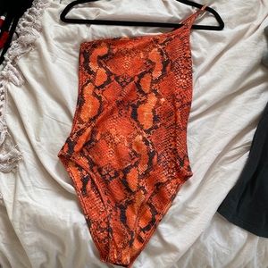 Snakeskin one shoulder bodysuit